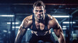 © neo - In the high-tech gym, a determined athlete pushes through an intense training, his muscles rippling with effort, reflecting his unyielding spirit. Generative AI