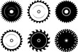 Set of Circular saw blades. Symbol of modern technology to design from wood. Multipurpose Technical objects on white background.