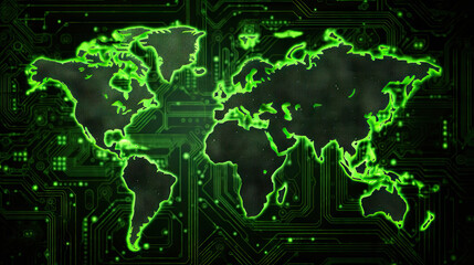 world map green pcb texture background. generative ai.
