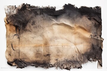 Poster - burnt paper isolated on white background. Generated by AI.