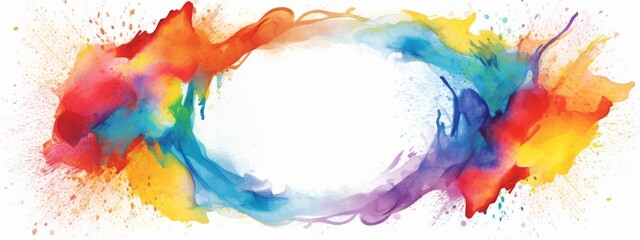 Poster - Abstract colorful rainbow color painting illustration - Elliptical ellipse frame made of watercolor splashes, isolated on white background (Generative Ai)