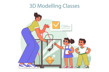 Poster - Tech camp for children. 3D modeling technologies educational course.