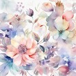 Seamless summer pattern with watercolor flowers.  Illustration. Generative AI.