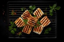 Grilled Halloumi Cheese, Traditional Greek Barbecue, Bbq Halloumi Cheese, Abstract Generative AI Illustration