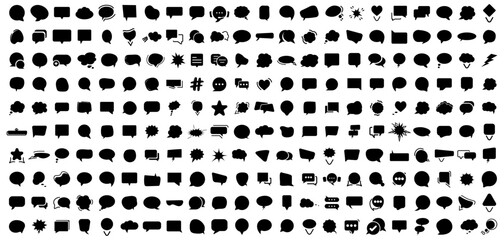 Poster - Speech bubble collection. Set of black comment speech bubble. Black chatting bubble collection
