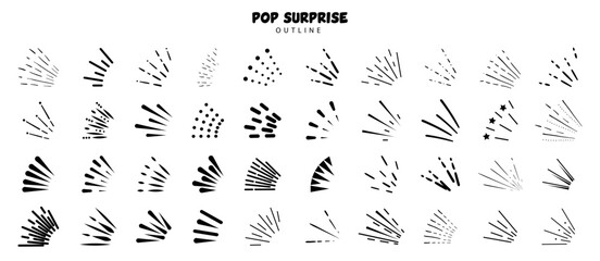 Pop surprise element collection. Set of black spray icon. Black splashes element