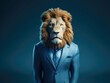 anthropomorphic business Lion blue background finance Generative AI