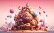 Cotton candy, chocolate fantasy land with ice cream