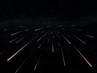 Wall Mural - meteor storm in the sky. many fireballs in the earth's atmosphere. a bright stream of meteorites on 