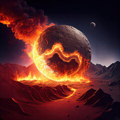 Wall Mural - image of a hot planet. generative ai.