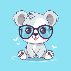  Cute little happy koala bear with glasses, clever, logo vector art sticker