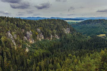 Canvas Print - View from ruins of Strmen Castle in Adrspach-Teplice Rocks park near Teplice nad Metuji town in Czech Republic