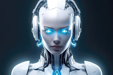 Wall Mural - beyond human: a glimpse into the future with a portrait of a white porcelain android robot with capt