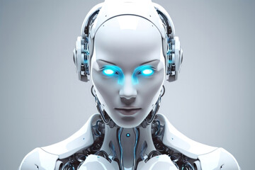 Wall Mural - beyond human: a glimpse into the future with a portrait of a white porcelain android robot with capt