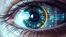 Futuristic Perspective: Hyper-Realistic Macro Photography Of Illuminating Eye. Generative AI