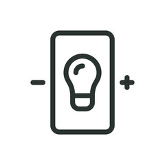 Poster - Light control mobile app isolated icon, dimmer light linear icon, smart home lighting system vector icon with editable stroke