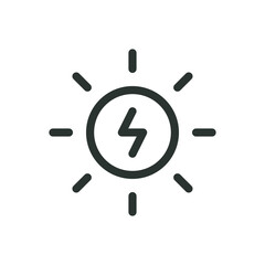 Poster - Solar power isolated icon, sun with lighting bolt vector icon with editable stroke