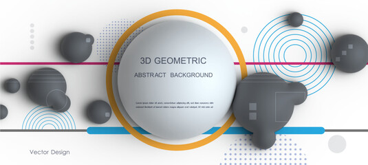 Aufkleber - Vector, Illustration abstract element with dynamic 3d shape, gradient color background. Minimal line pattern, circle, geometric shape. Modern graphic design for layout poster cover, banner template