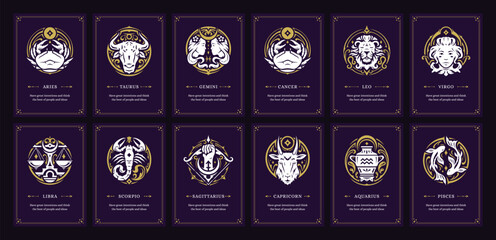 Wall Mural - astrology zodiac symbol esoteric horoscope vintage poster ornament design template set vector