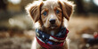dog with American flag, USA independence day concept, panoramic image. Generative Ai