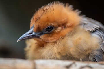 Poster - side view of newborn bird, with its eyes still closed, nestled in warm feathers, created with generative ai