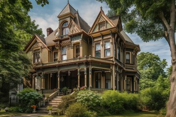 victorian home with intricate woodwork, stenciling, and ornate moldings, created with generative ai