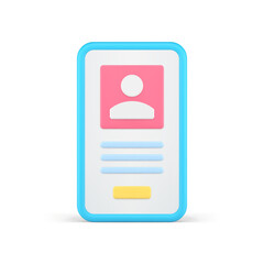 Poster - mobile phone user homepage authorization screen page account 3d icon realistic vector illustration