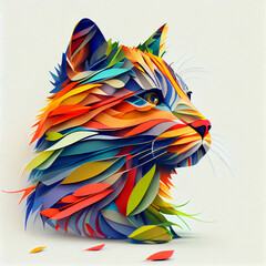  Generative AI illustration cat papercut colorful in white background.