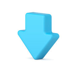 Poster - Down arrow pointer downward navigation isometric button blue 3d icon realistic vector illustration