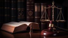 Judge Gavel And Scales Of Justice And Book Background