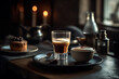 © Oksana Kumer - Magnificent breakfast with espresso and macchiato on bar countertop. Generative AI