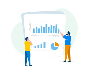 Fototapete - Digital business analytics and big data concept. Marketers analyze financial reports using data analytics. Drive success with digital marketing strategies. Data-rich reports vector Illustration