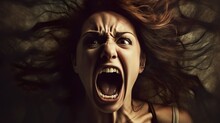 A Woman Screaming With A Look Of Terror On Her Face Made With AI Generative Technology, The Person In The Illustration Is Fictional