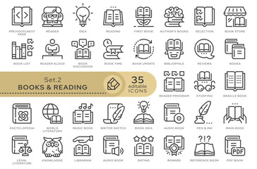 Fototapete - Set of conceptual icons. Vector icons in flat linear style for web sites, applications and other graphic resources. Set from the series - Books and Reading. Editable outline icon.	