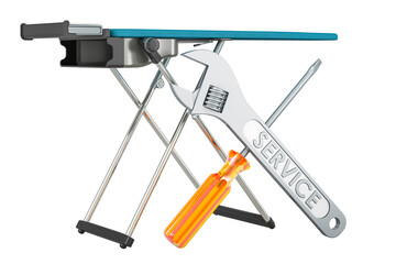 Poster - Ironing Board with screwdriver and wrench, 3D rendering
