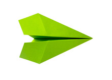 Green Paper Plane Origami Isolated On A White Background