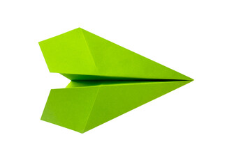 Wall Mural - green paper plane origami isolated on a white background