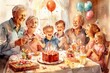 © Man888 - Celebration: A festive picture illustrating the joyous atmosphere of Father's Day festivities, with decorations, gifts, and cheerful expressions. Watercolor, Father's Day Concept.