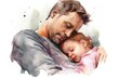 © Man888 - Father and child cuddling and sharing a moment of love. Watercolor, father's day concept.