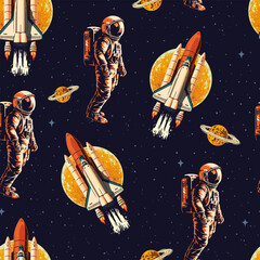 Wall Mural - space expedition pattern seamless colorful