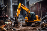 Fototapeta  - Yellow excavator at a construction site in the city generative ai
