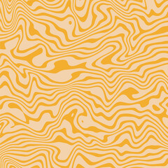 Wall Mural - Abstract retro groovy background. Wavy swirl vector pattern. Vintage psychedelic social media post template. Trippy cover design, square poster in 60s-70s style. Pastel yellow liquid hippie texture