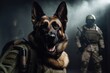 a German shepherd dog in a body armor, a military dog. generative ai