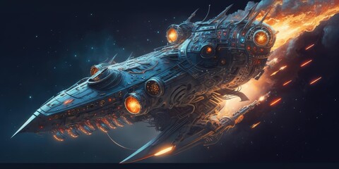 Sticker - biomechanical starship traveling through space scifi high quality technology. generative ai aig16.