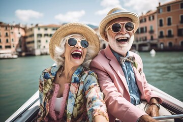 A happy couple traveling in Italy, Venice, AI-generated