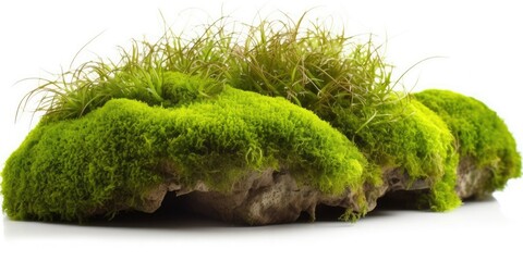 Close-up, green moss with grass on a white background. Generative ai.