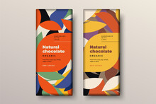 Organic Dark And Milk Chocolate Bar Design. Creative Abstract Choco Packaging Vector Mockup. Trendy Luxury Product Branding Template With Label And Pattern.