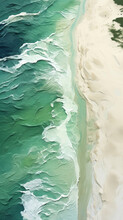 An Oil Painting About The Beach And Ocean, Using White And Green. AI Generative