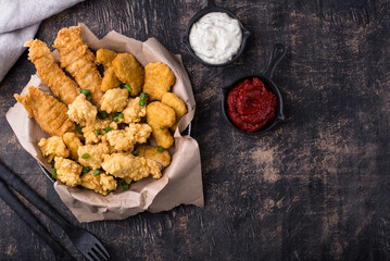 Chicken nuggets, strips and bites