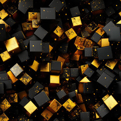 Gold and black cubes 3d seamless repeat pattern [Generative AI]